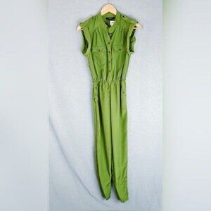 Toxik 3 Green High Rise Button front Cuffed short sleeve Romper Womens small NEW